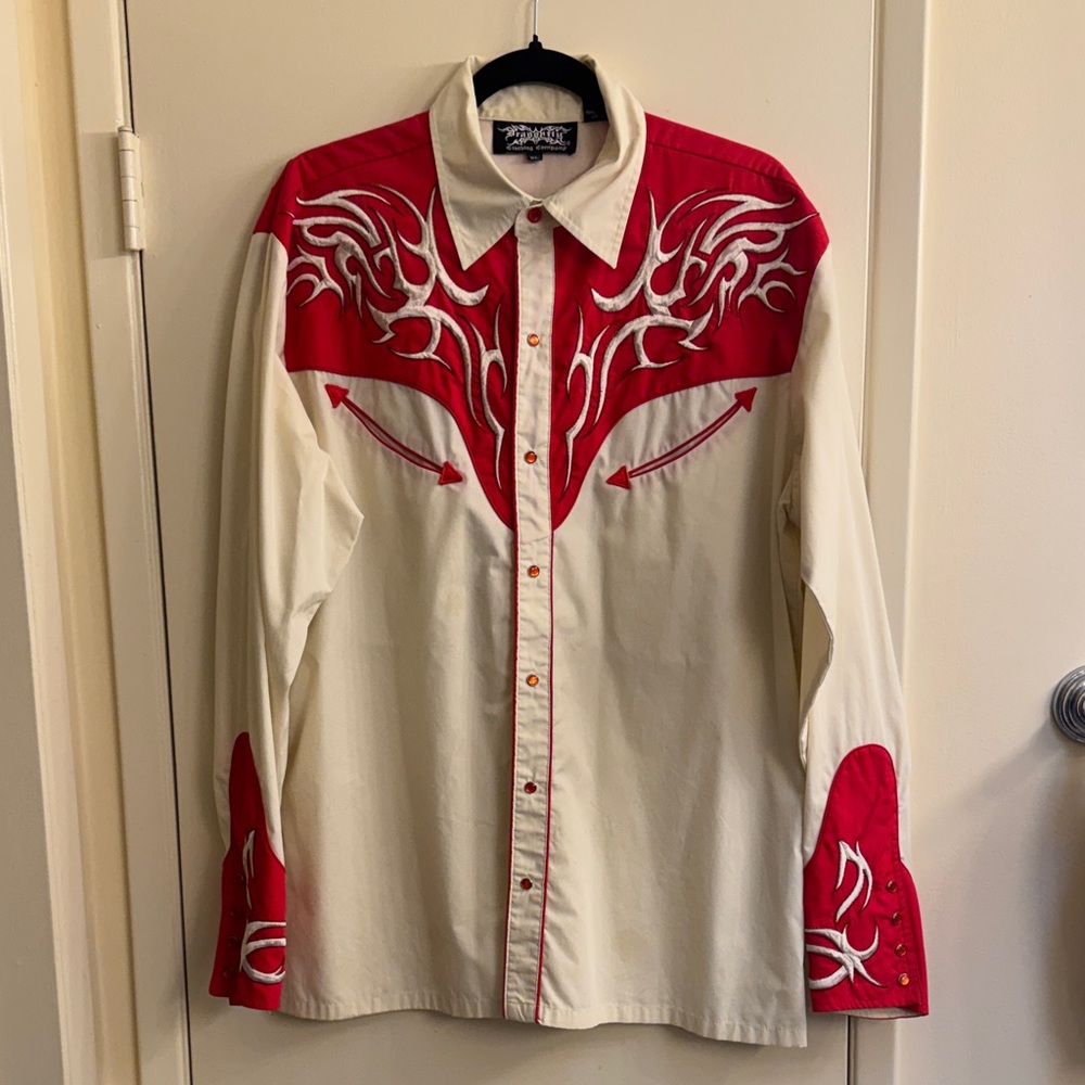Panhandle Slim Red and Cream Western Shirt made by Dragonfly.